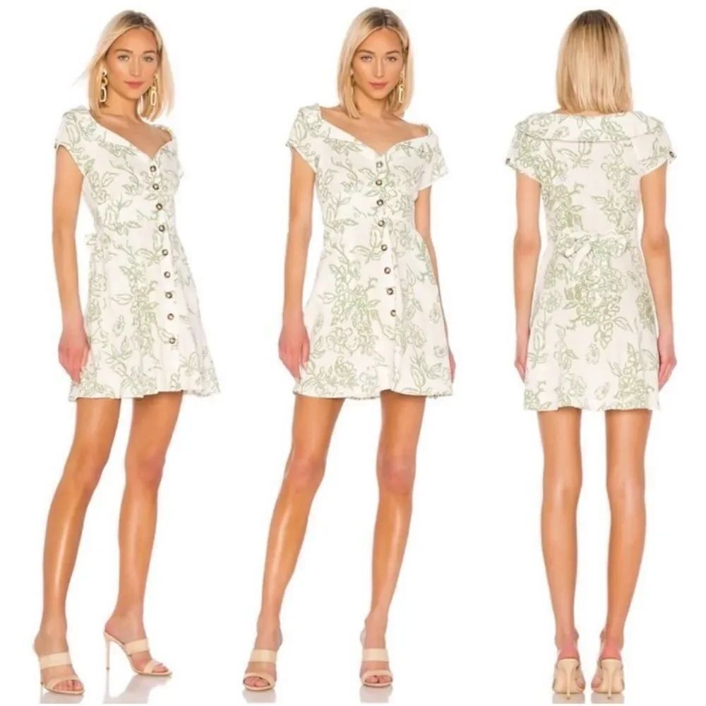 Free People A Thing Called Love Linen Blend Mini Dress | SZ 4 | Ivory Combo